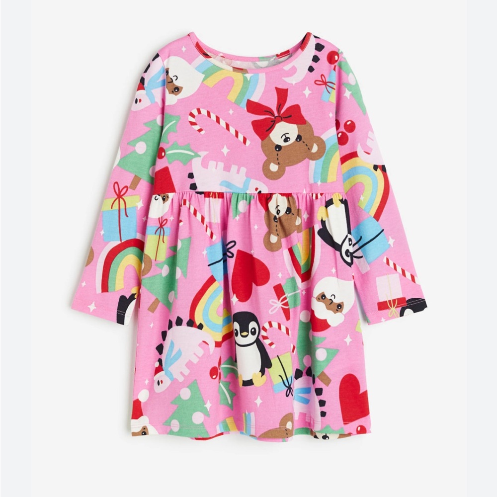 NWT H&M Girls Dress 6X/7 – Pink Holiday Print  – Sealed Bag